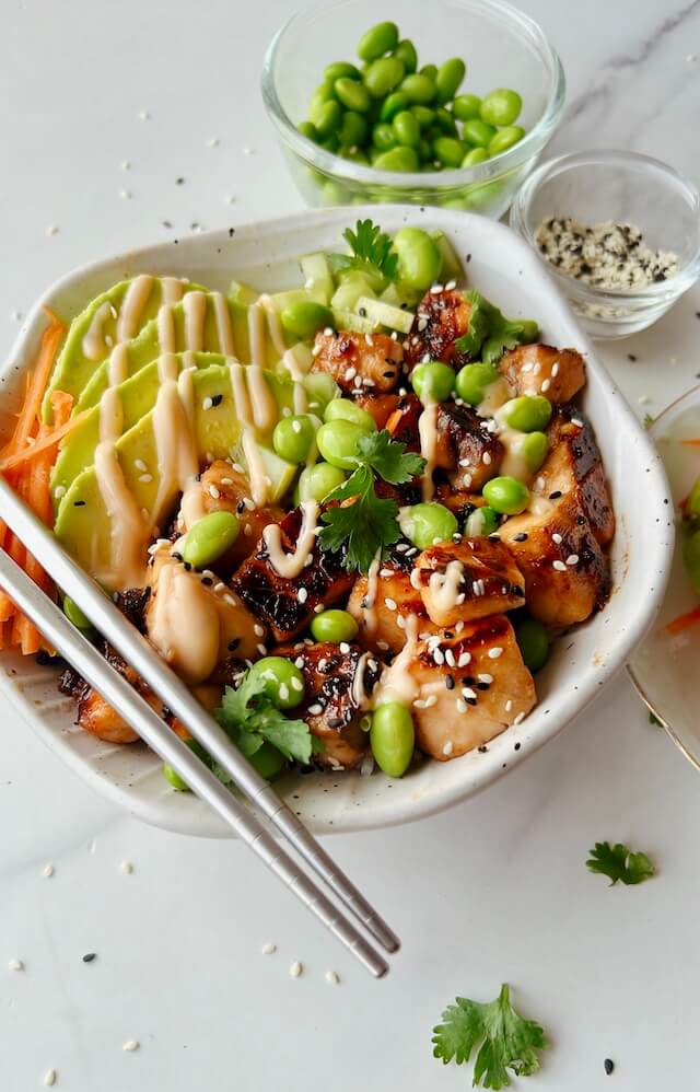 Honey sriracha salmon rice bowl